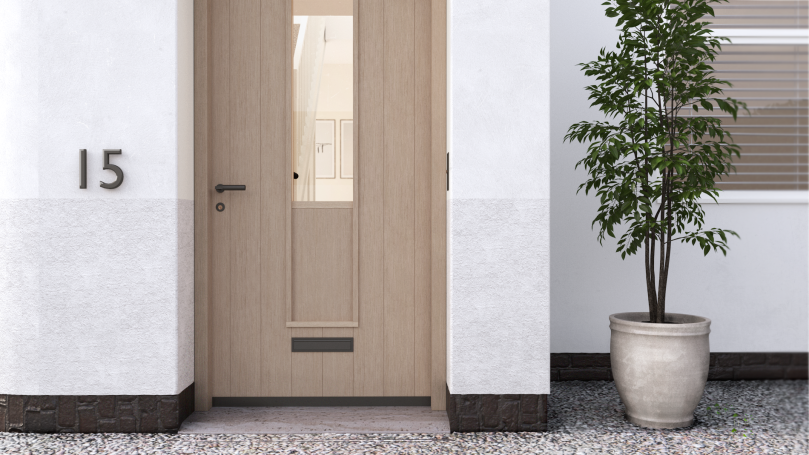 Timber front door by MUSTARD Plans
